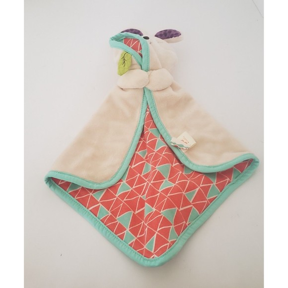 B Baby Bunny Rabbit Cream Orange Blue Lovey Security Blanket Plush Crinkle - Picture 2 of 10